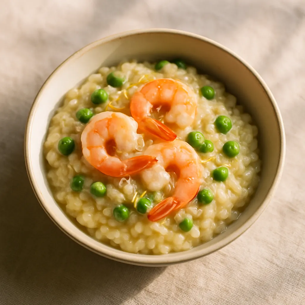 Prawn and pea lemon risotto (freezer‑friendly)