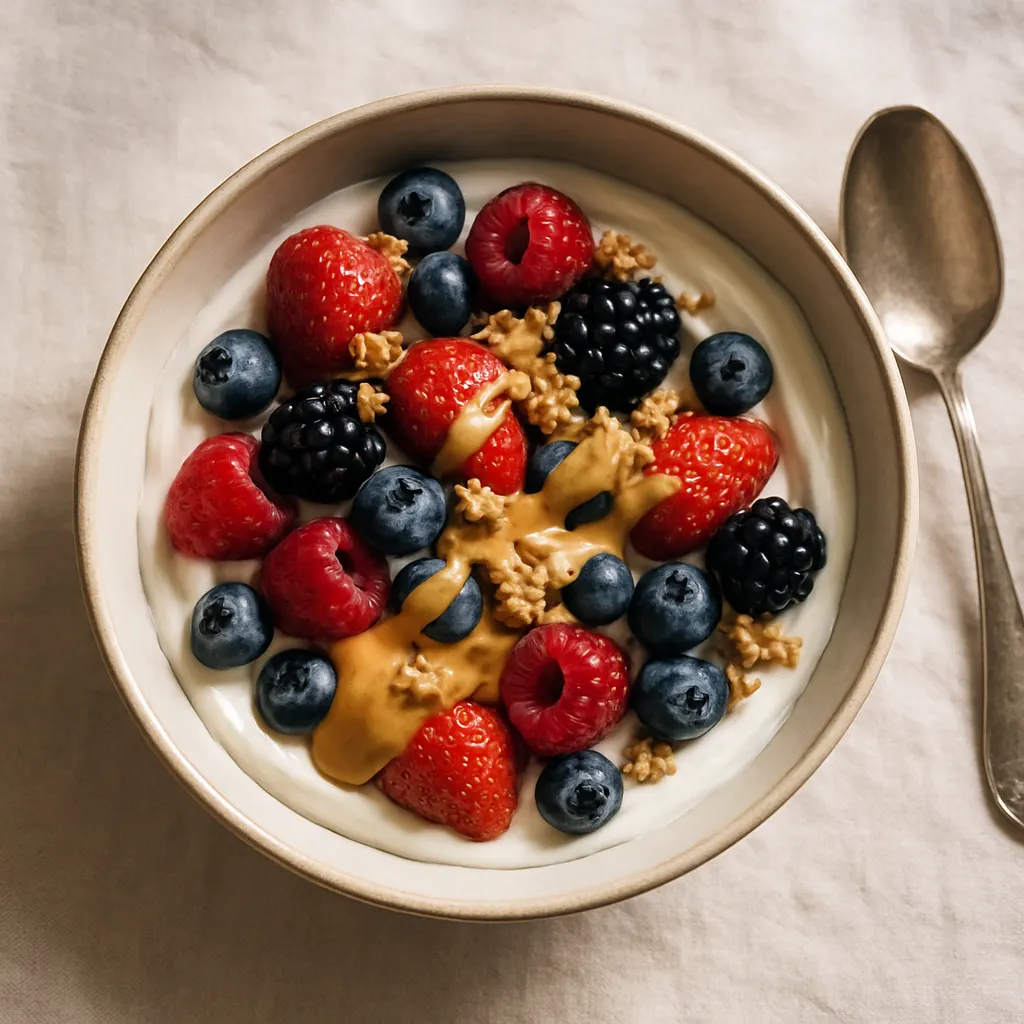 Skyr pot with berries and nut butter