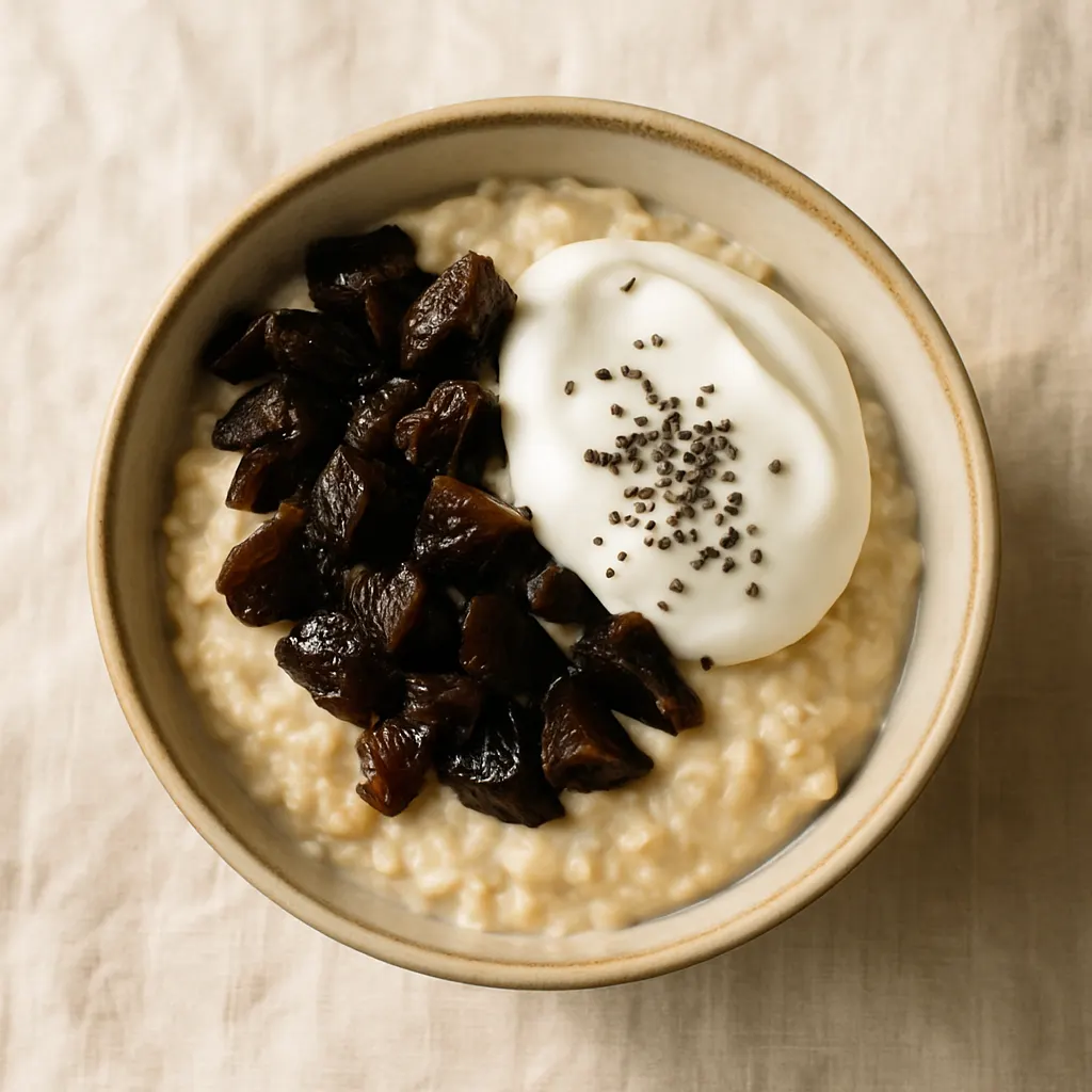 Overnight oats with prunes, chia and skyr