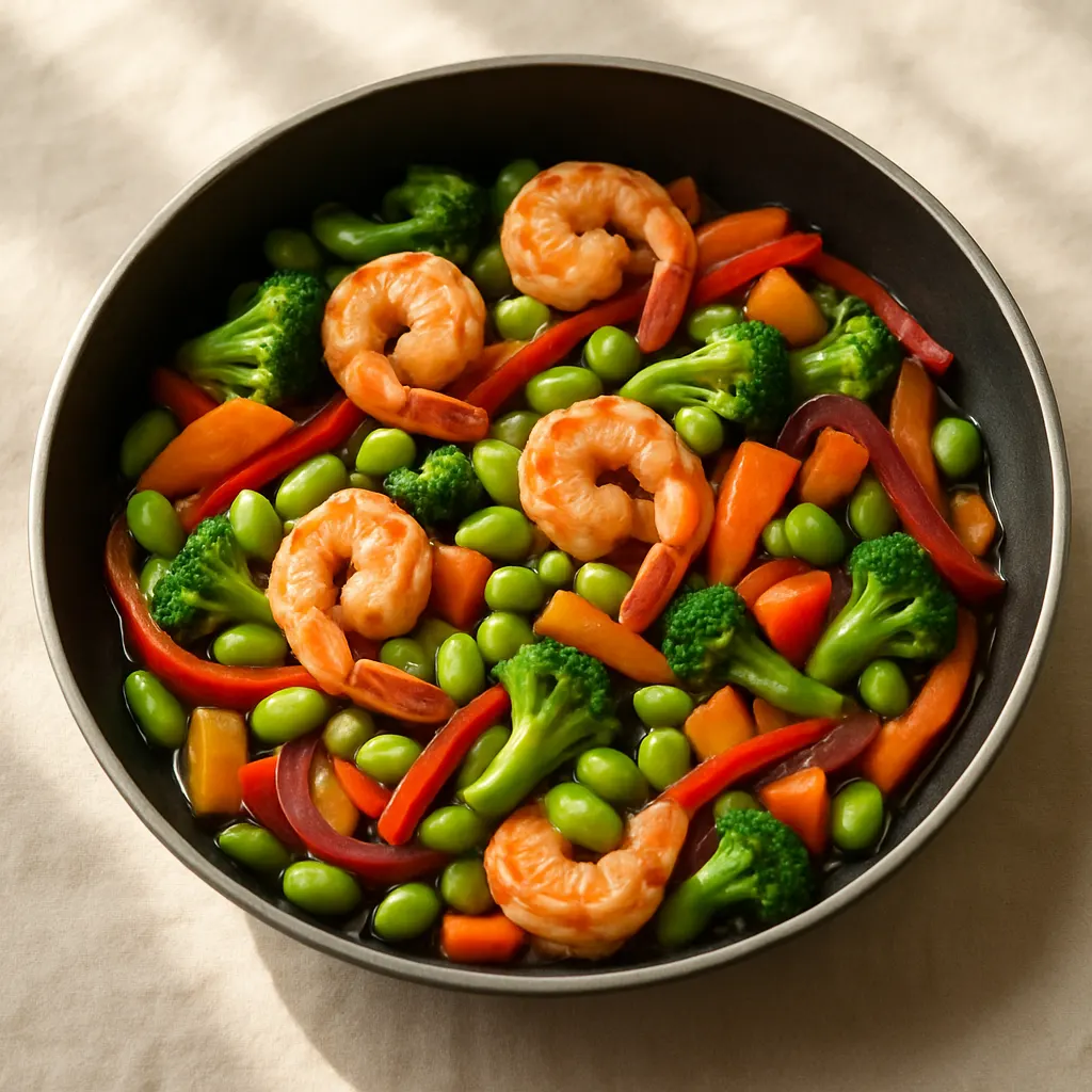 Prawn, edamame and ginger stir‑fry