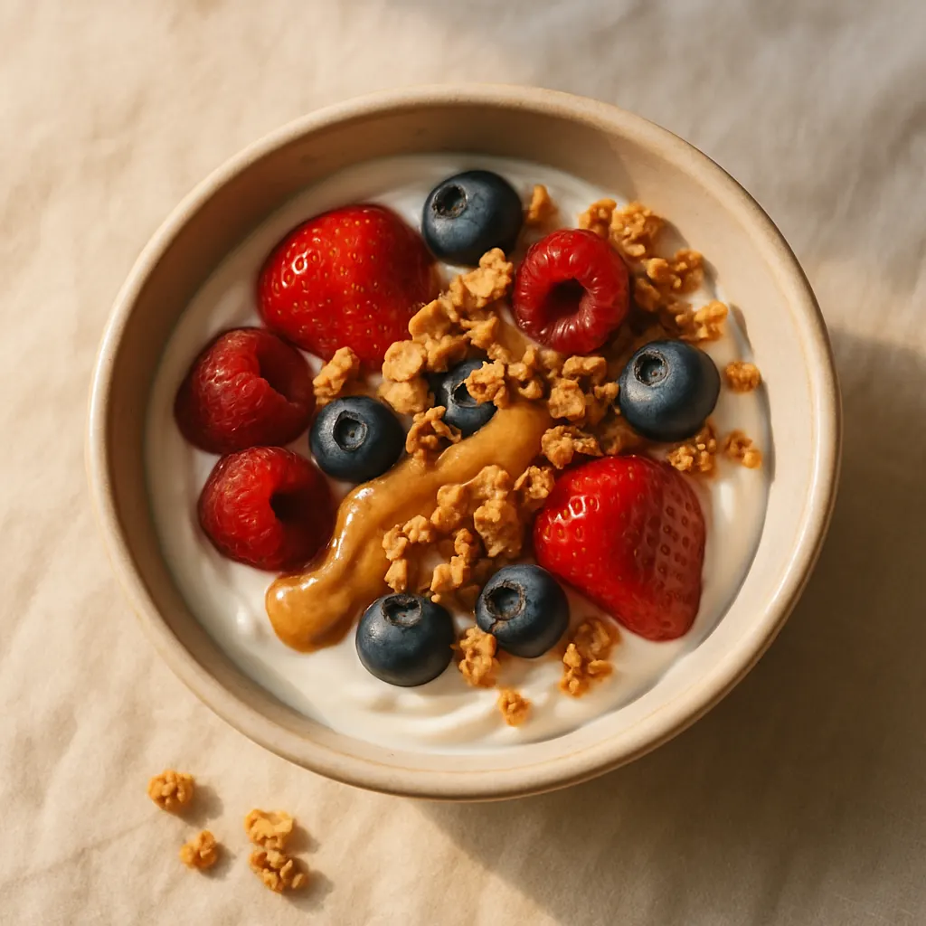 Skyr, berry and nut butter bowl